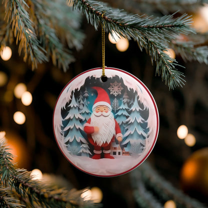 Ceramic Christmas Ornament with Santa and Winter Forest Design   Item #116252