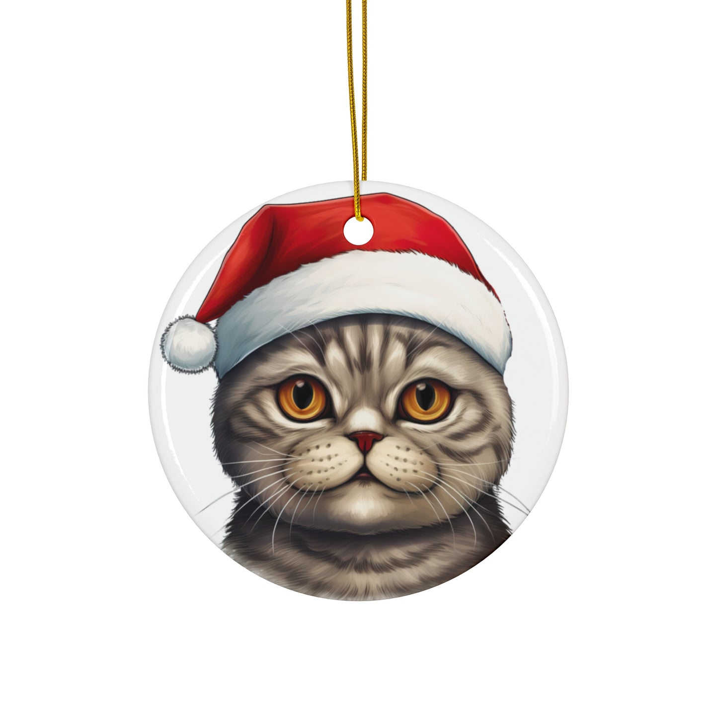 Scottish Fold Cat With Santa Hat Ceramic Ornament      Item #1392008