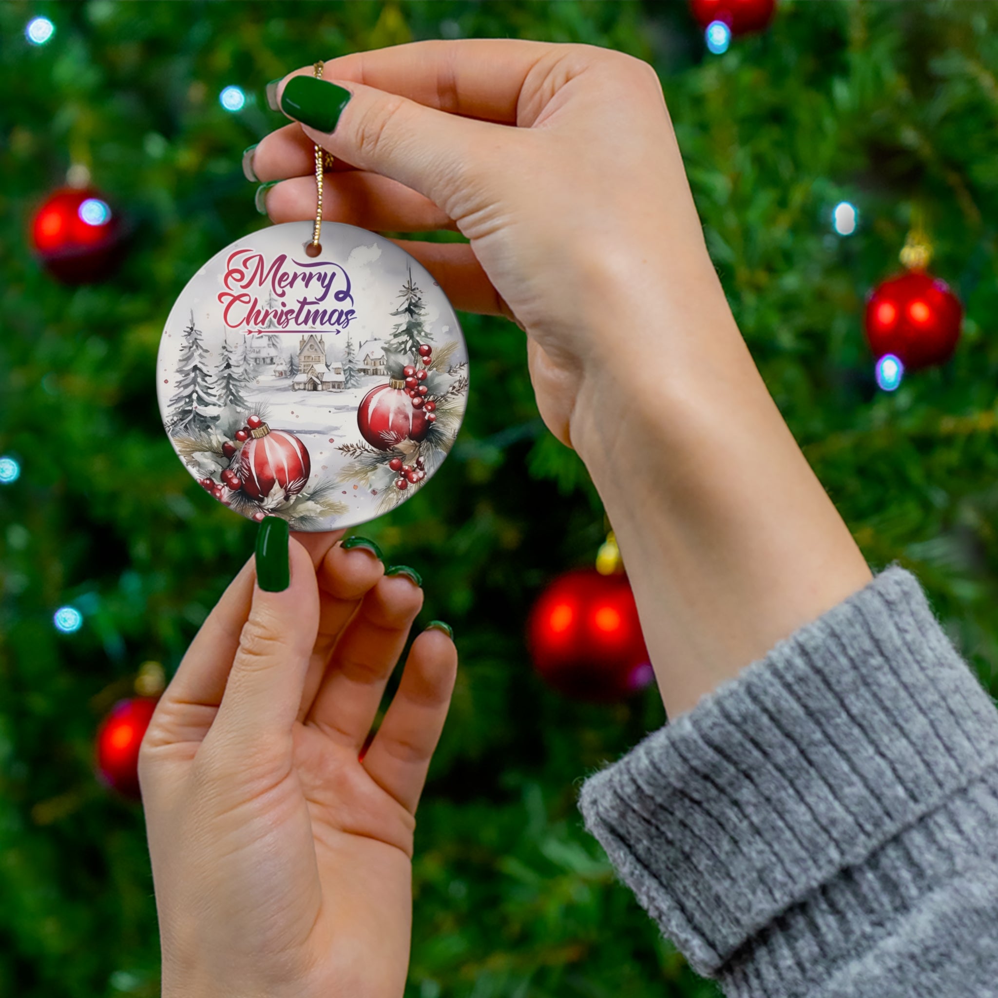 Ceramic Ornament - Merry Christmas Scene     Item #6093645