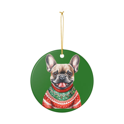 Festive French Bulldog With Santa Hat & Sweater Christmas Ornament   Item #166129