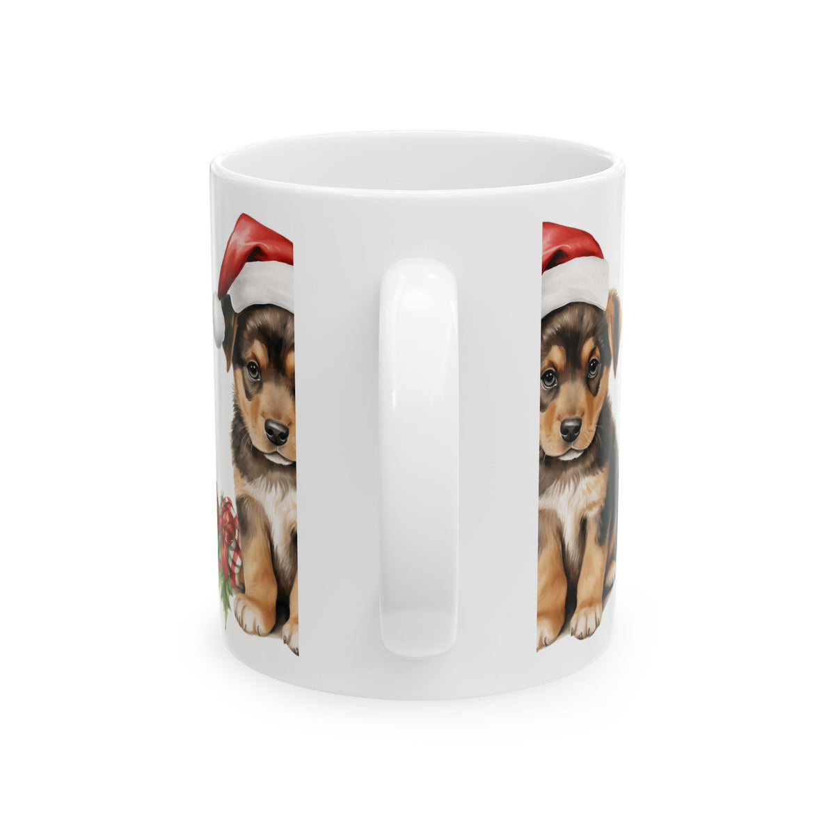 Christmas Puppy Ceramic Mug — Cute Puppy in Santa Hat Coffee Cup 11oz  Item #10546