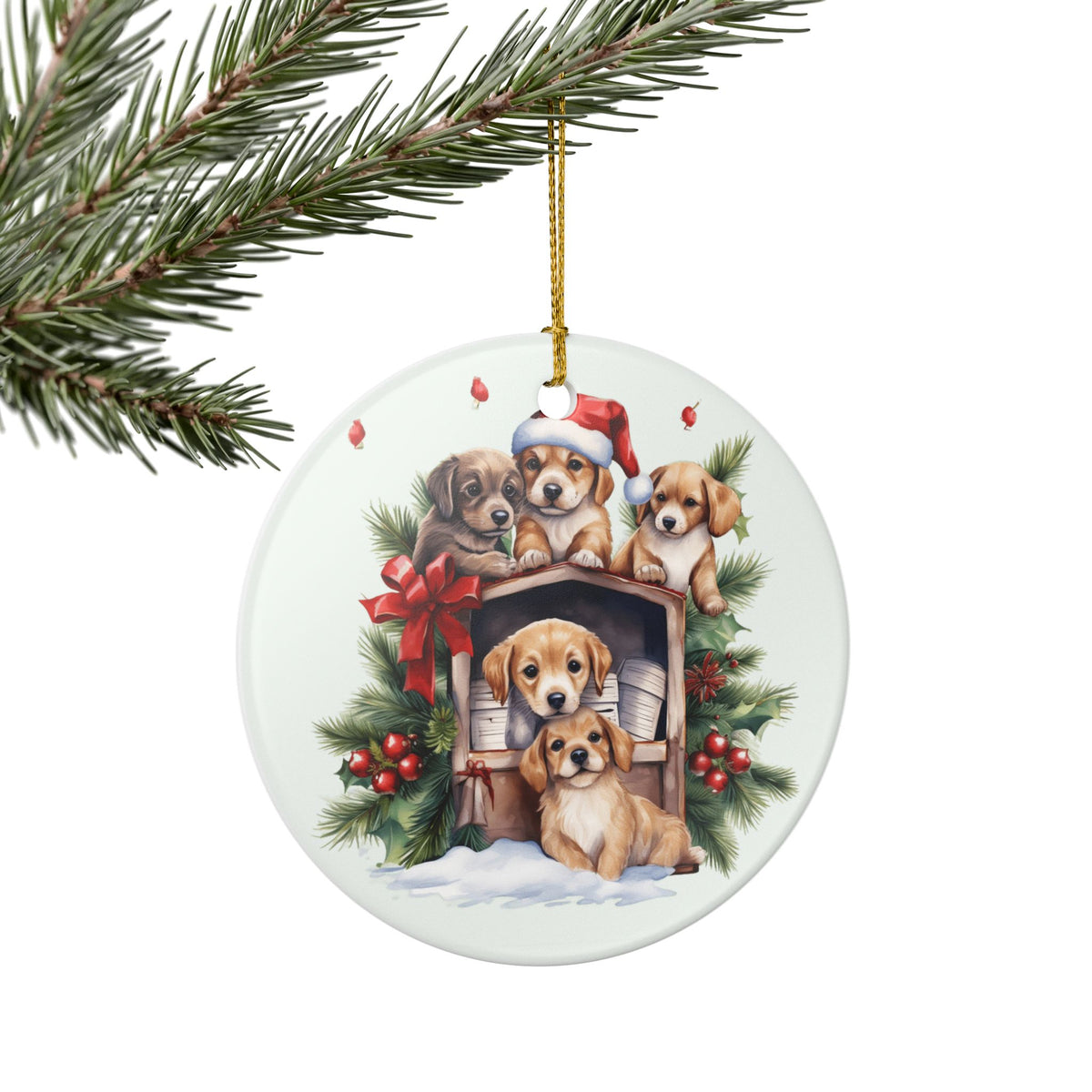 Ceramic Christmas Ornament with Festive Puppy Dog Design    Item #972623