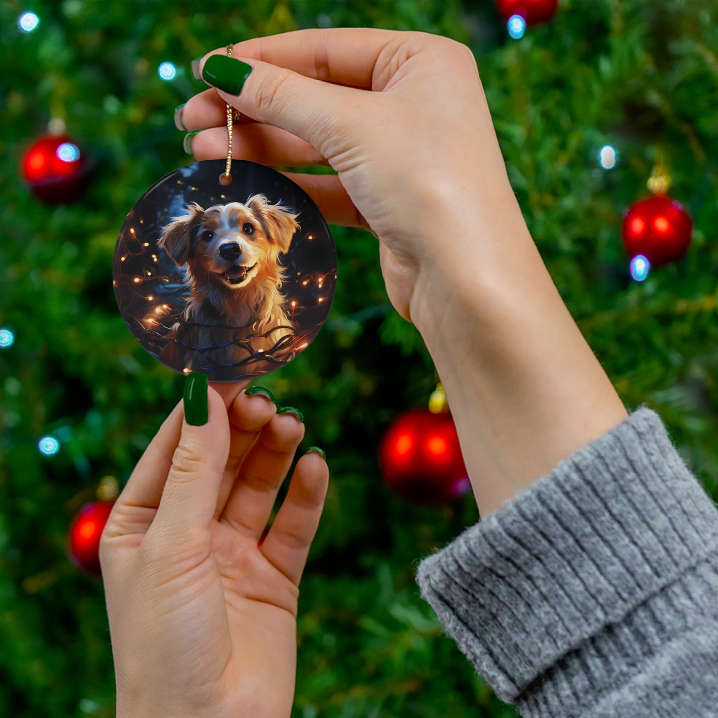 Ceramic Ornament - Xmas Dog With Lights       Item #6121269