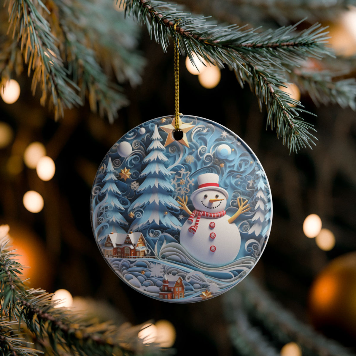 Ceramic Christmas Ornament – Snowman Winter Wonderland    Item #643254