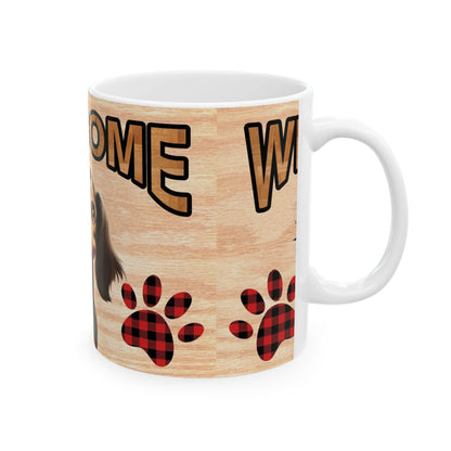 Welcome Dog Illustration Ceramic Mug – Cute Paw Print Coffee Cup 11oz    Item #23895