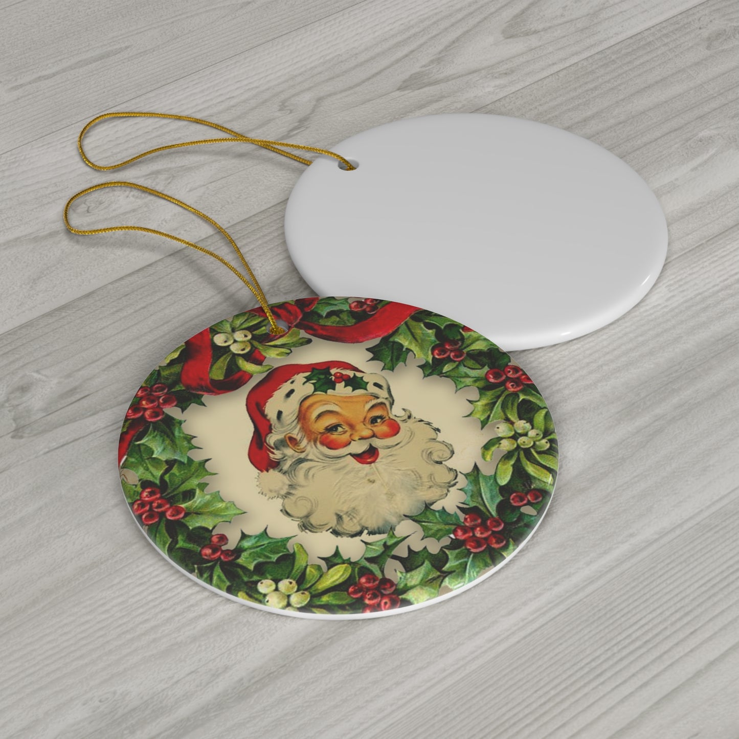 Wreath Santa Ceramic Disc Ornament         Item #1906284