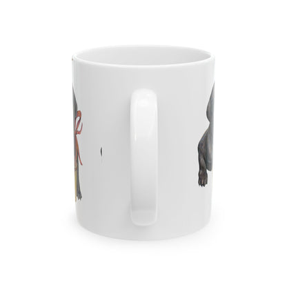 Black Lab Puppy Ceramic Mug — Cute Labrador Puppy with Ribbon Coffee Cup 11oz  Item #2217