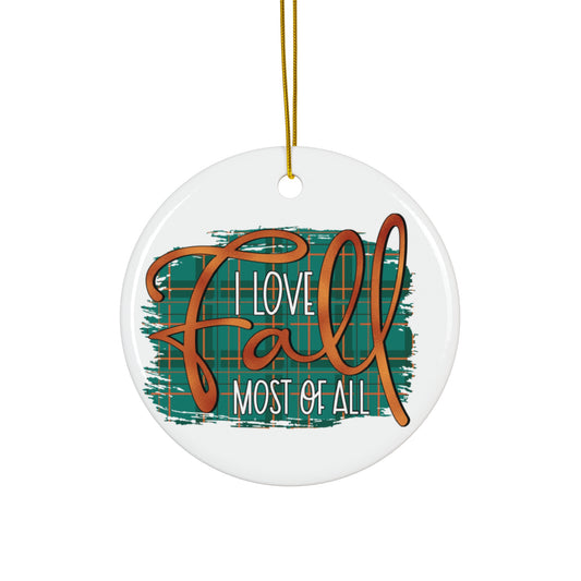 I Love Fall Ceramic Disc Ornament       Item #930187