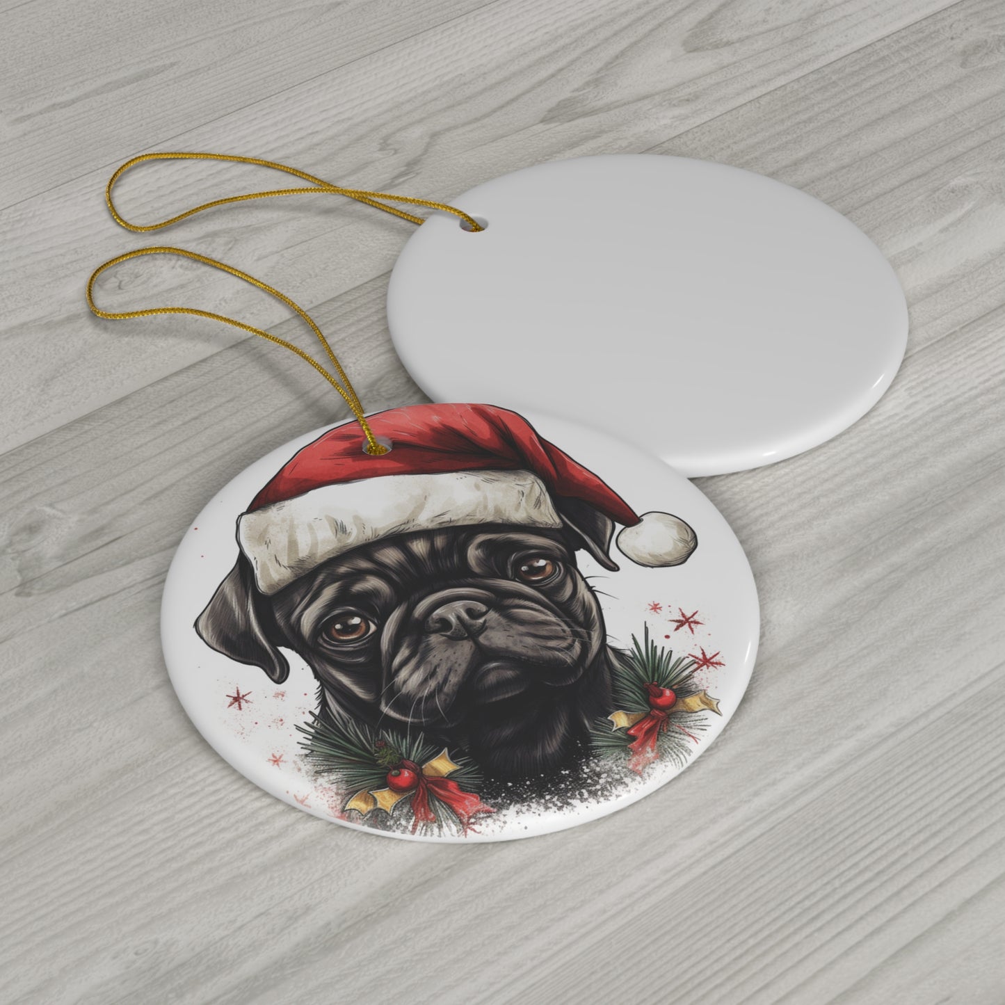 Ceramic Ornament - Christmas Pug Dog   Item #5027068