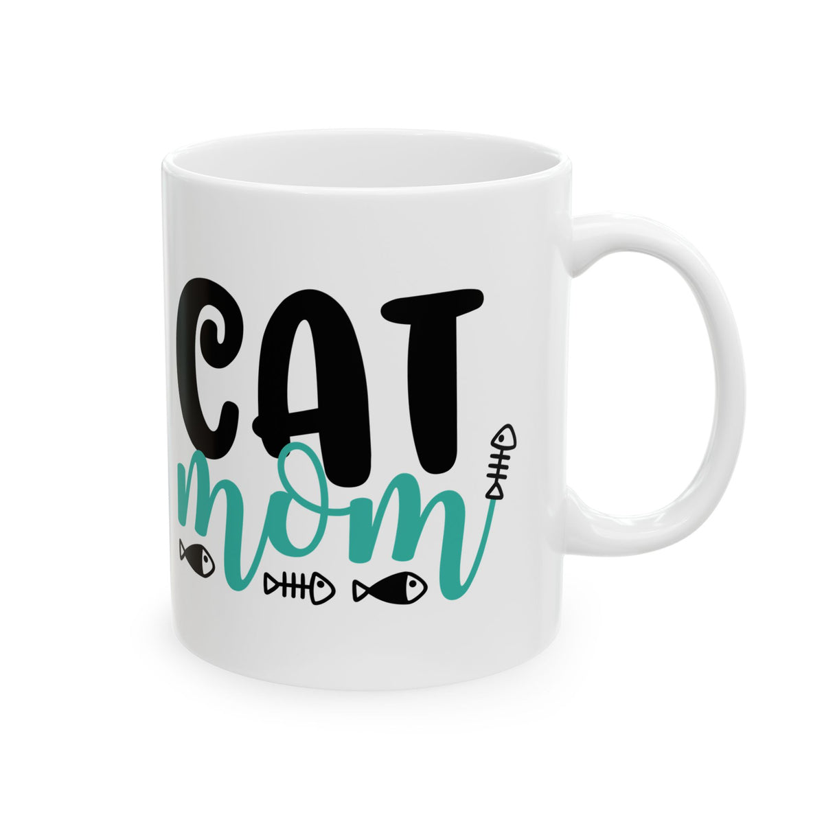 Cat Mom Ceramic Mug — Cute Fish Bone Design, 11oz    Item #60563