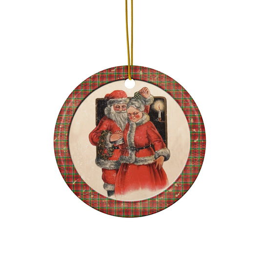 Santa & Mrs Claus Ceramic Disc Ornament      Item #480413