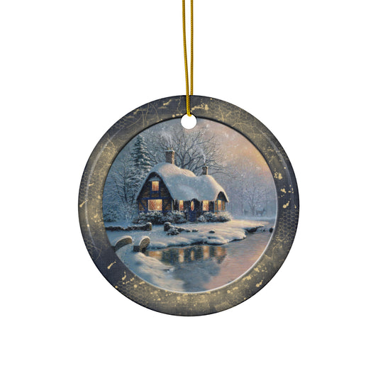 Winter Scene Ceramic Disc Ornament        Item #4950983