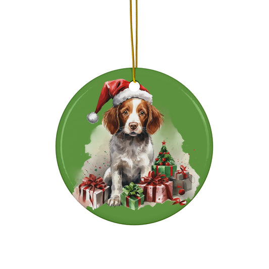 Ceramic Ornament - Christmas Brittany Spaniel Dog      Item #5713043