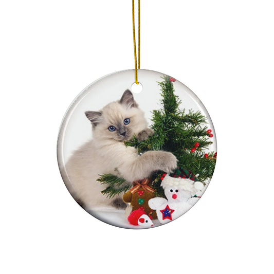 Christmas Cat Ceramic Disc Ornament        Item #3874538