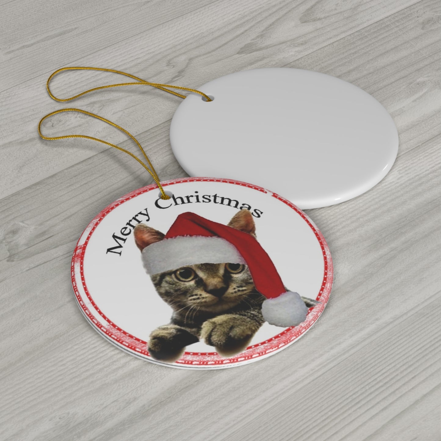 Merry Christmas Cat Ceramic Disc Ornament         Item #3504887