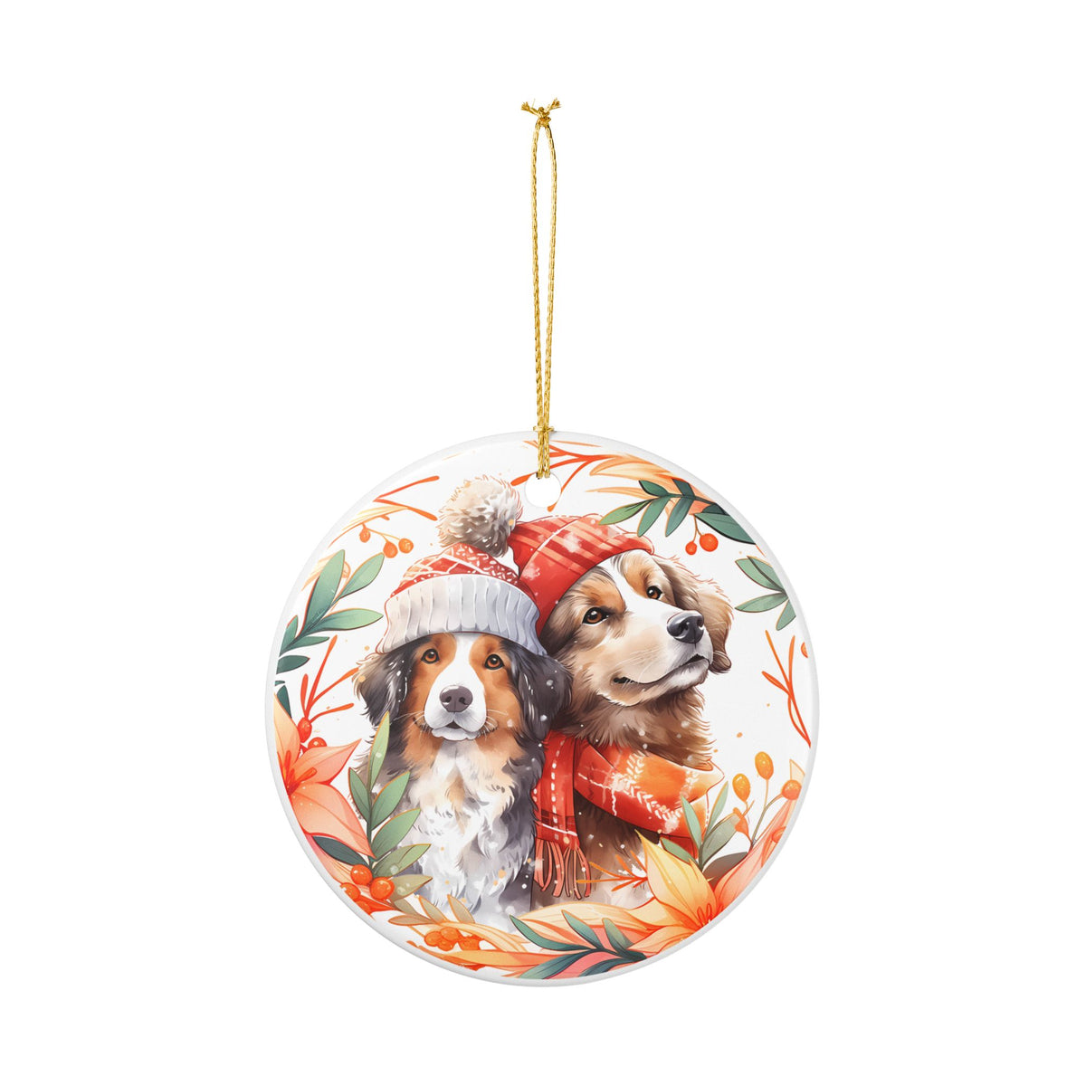 Ceramic Ornament Featuring Festive Dogs in Winter Hats   Item #693905