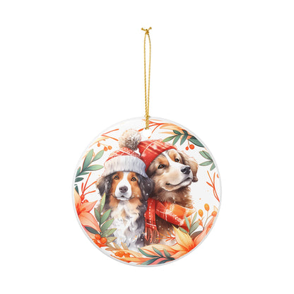Ceramic Ornament Featuring Festive Dogs in Winter Hats   Item #693905
