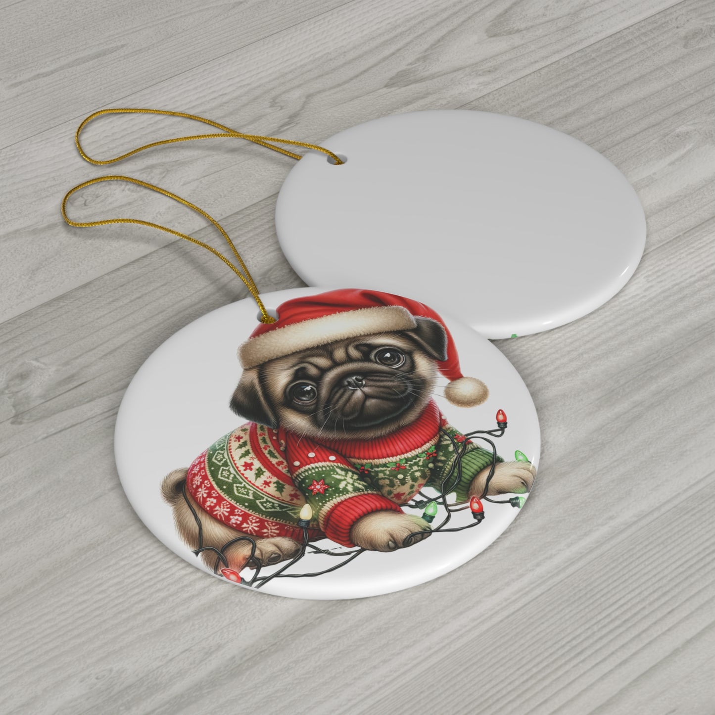 Ceramic Ornament - Pug Christmas Puppy With Lights     Item #4320784