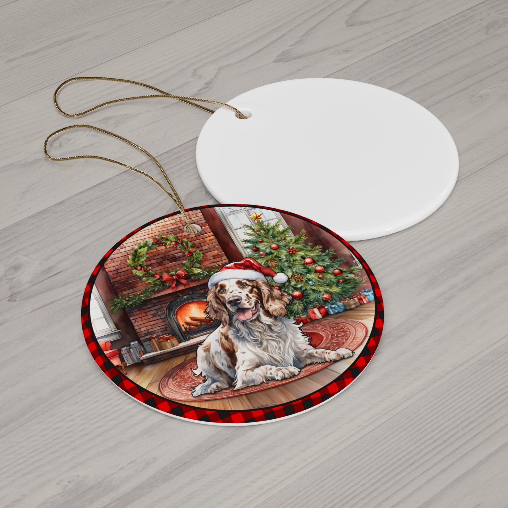 English Setter Christmas Dog Ceramic Disc Ornament            Item #7414545