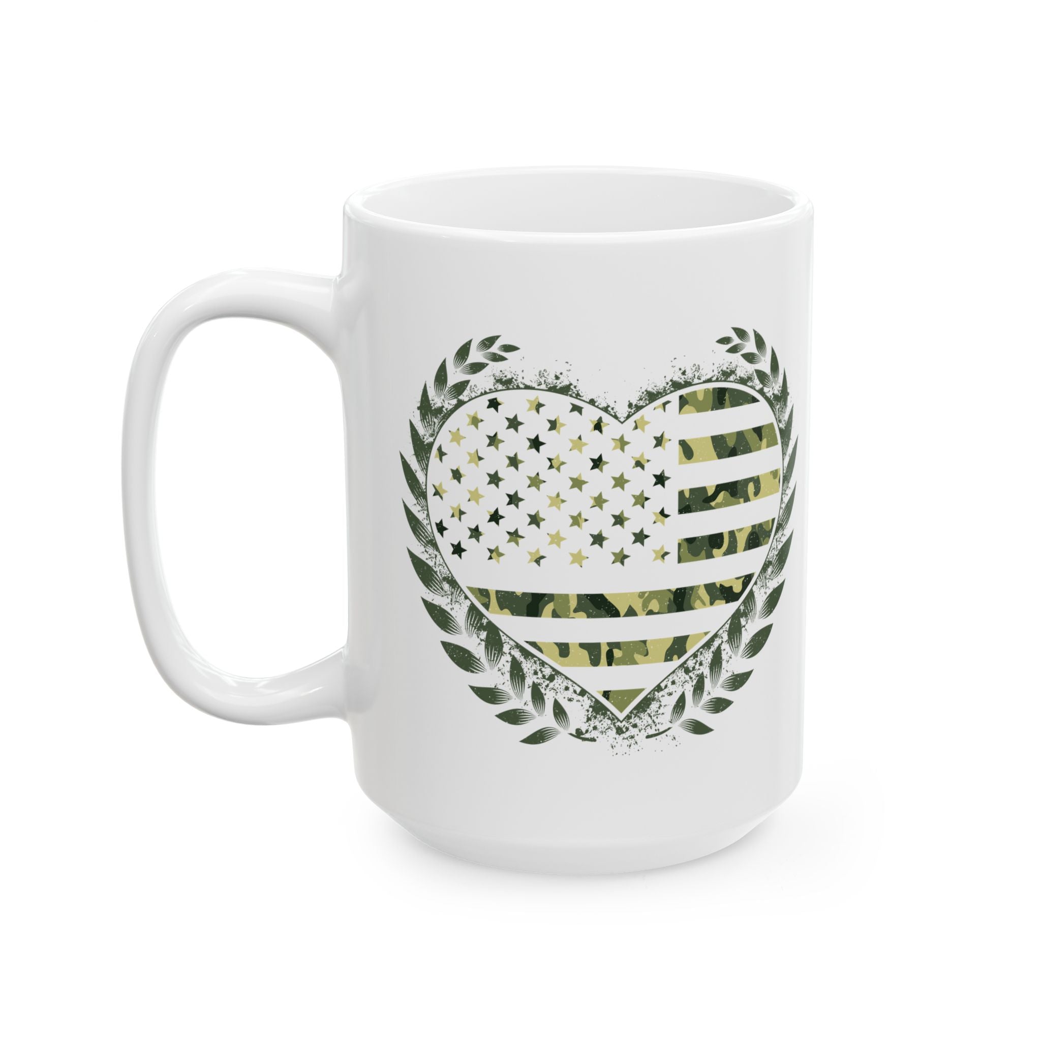 Flag Laurel Olive Green American Flag Wreath Ceramic Mug 15oz   Item #213803