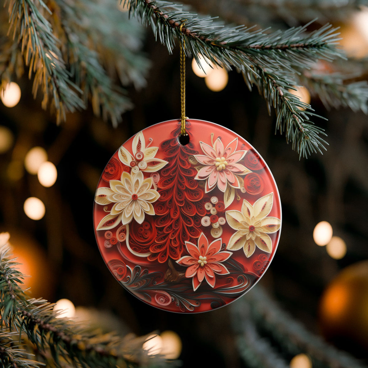 Red Floral Ceramic Ornament    Item #521139