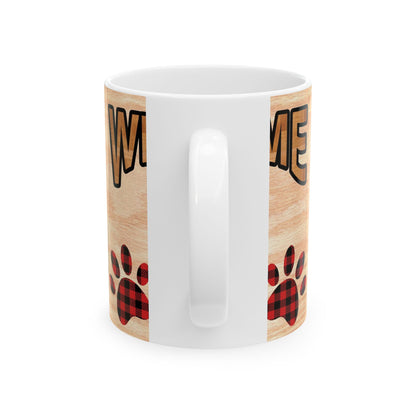 Welcome Dog Illustration Ceramic Mug – Cute Paw Print Coffee Cup 11oz    Item #505261