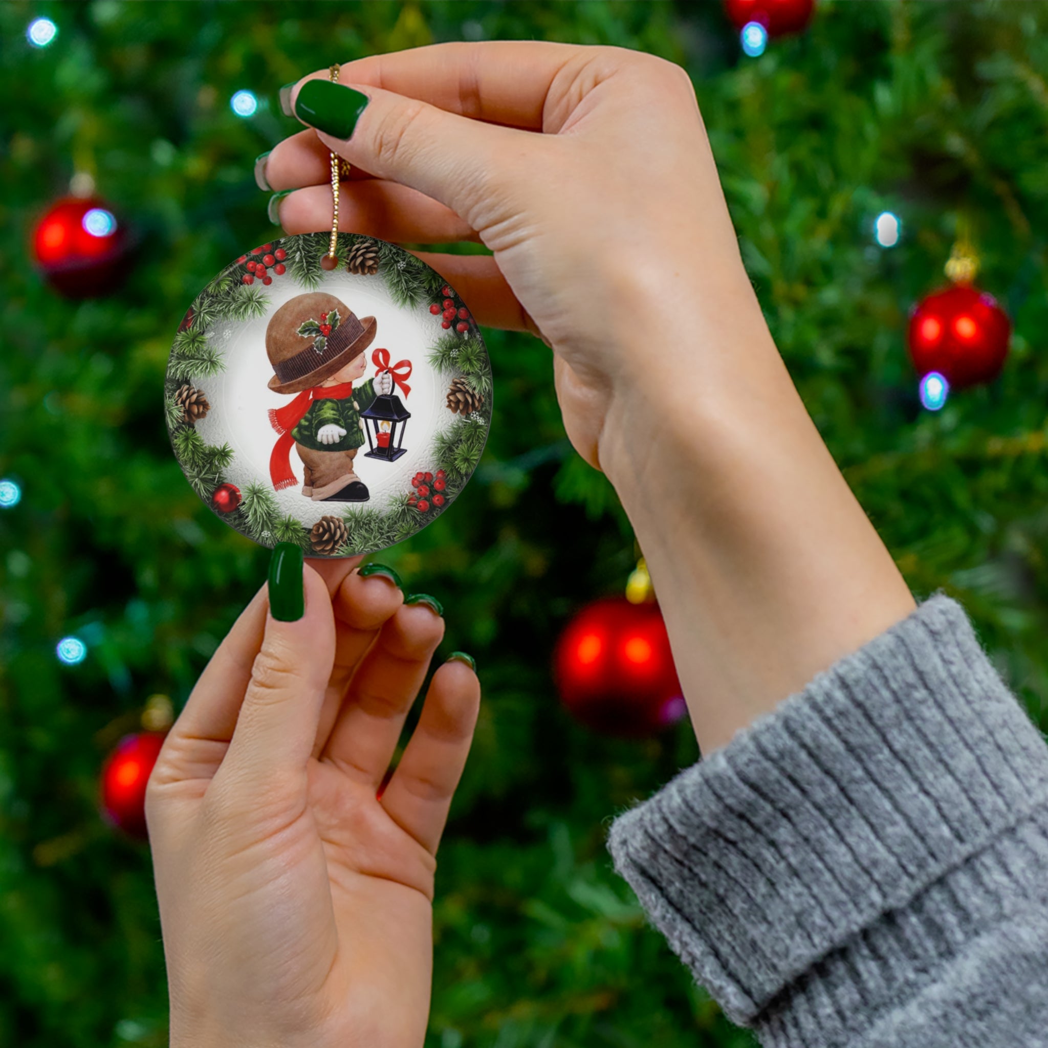 Xmas Kid Ceramic Disc Ornament       Item #325483 - Buckshot's Bargain Barn