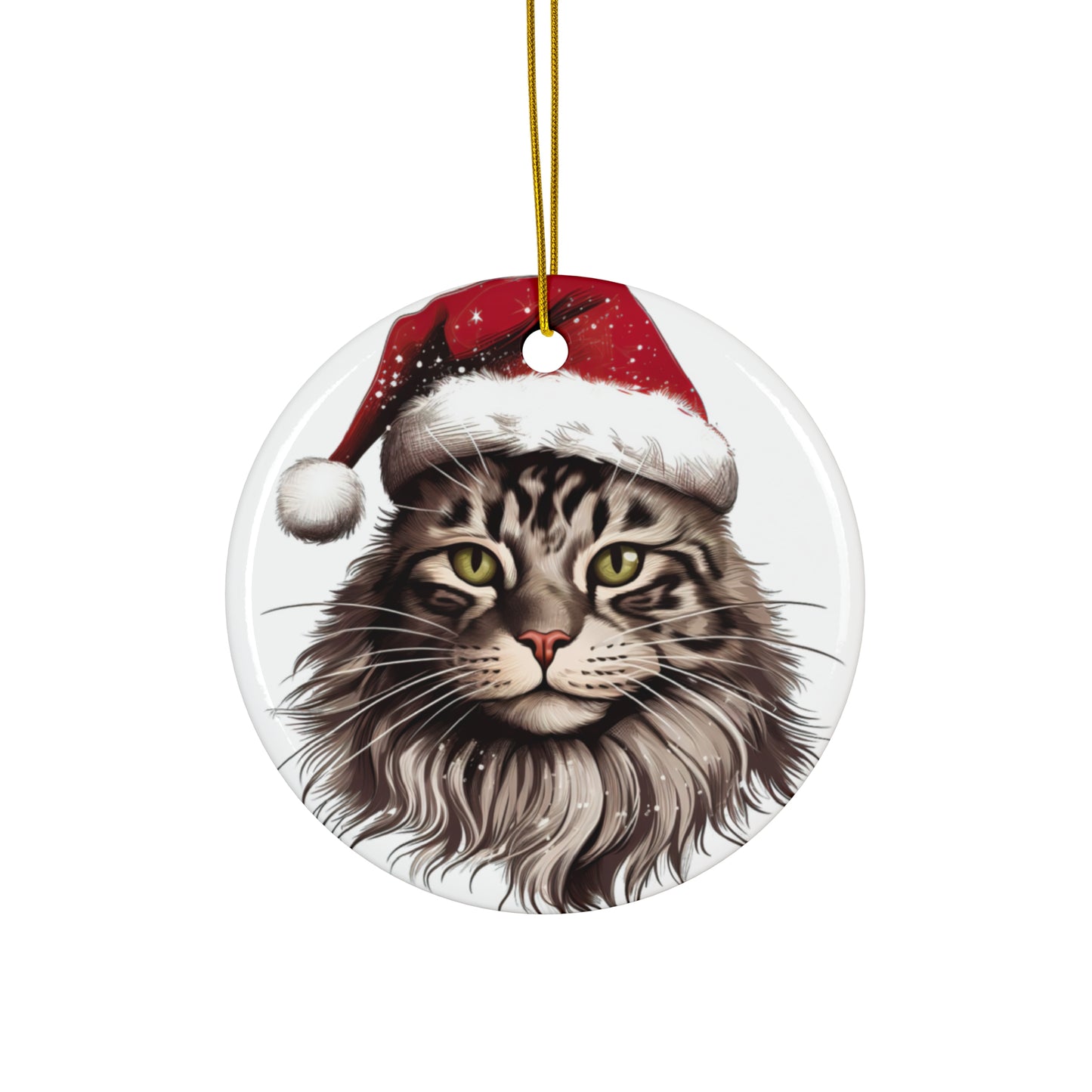 Maine Coon Cat With Santa Hat Ceramic Ornament      Item #82703