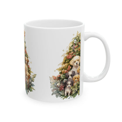 Christmas Puppies Ceramic Mug — Cute Holiday Dog Tree Coffee Cup 11oz   Item #88473