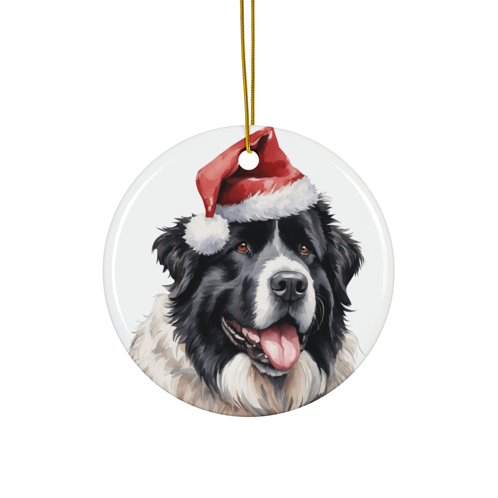 Newfoundland Dog With Santa Hat Ceramic Disc Ornament        Item #1759503