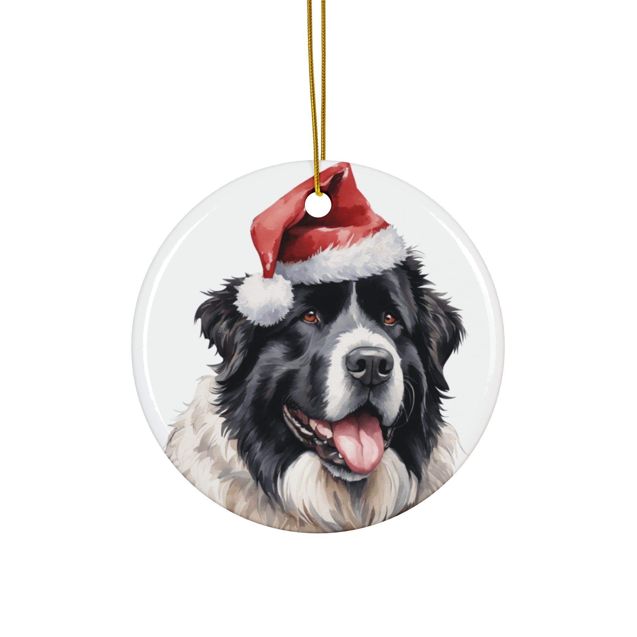 Newfoundland Dog With Santa Hat Ceramic Disc Ornament        Item #1759503