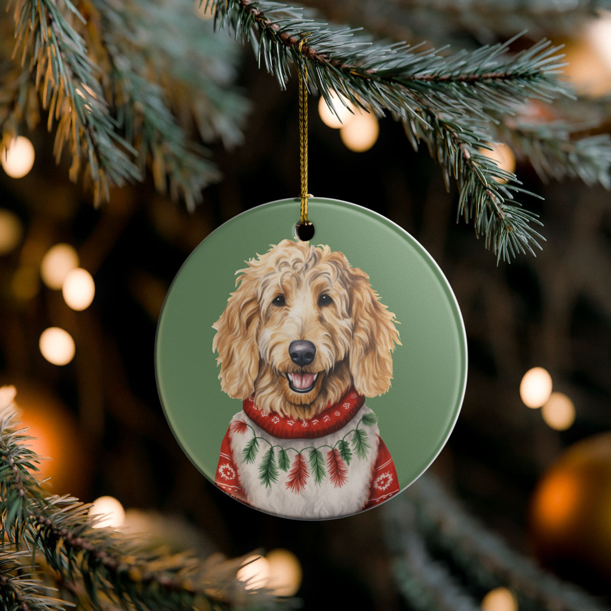 Christmas Goldendoodle Dog Ceramic Ornament   Item #33504
