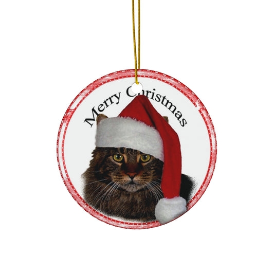 Merry Christmas Cat Ceramic Disc Ornament         Item #8102549