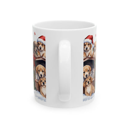 Christmas Puppies Ceramic Mug — Cute Holiday Dogs 11oz   Item #795923