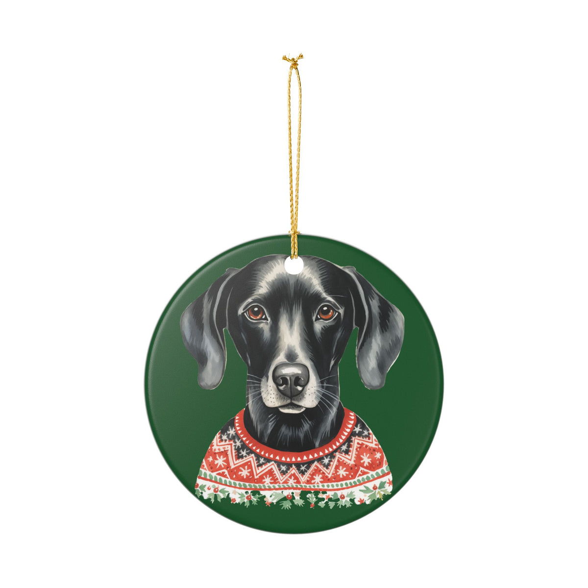 Festive Dog In Sweater Christmas Ceramic Ornament   Item #742744