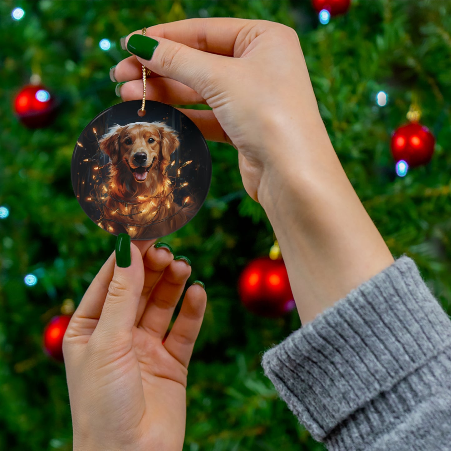 Ceramic Ornament - Xmas Dog With Lights       Item #1684109