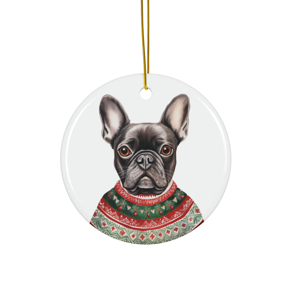 Dog With Christmas Sweater Ceramic Disc Ornament           Item #9069385
