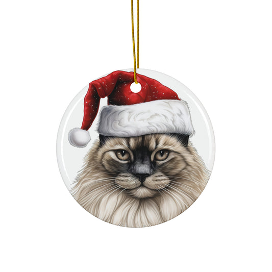 Neva Masquarade Cat With Santa Hat Ceramic Disc Ornament            Item #1813453