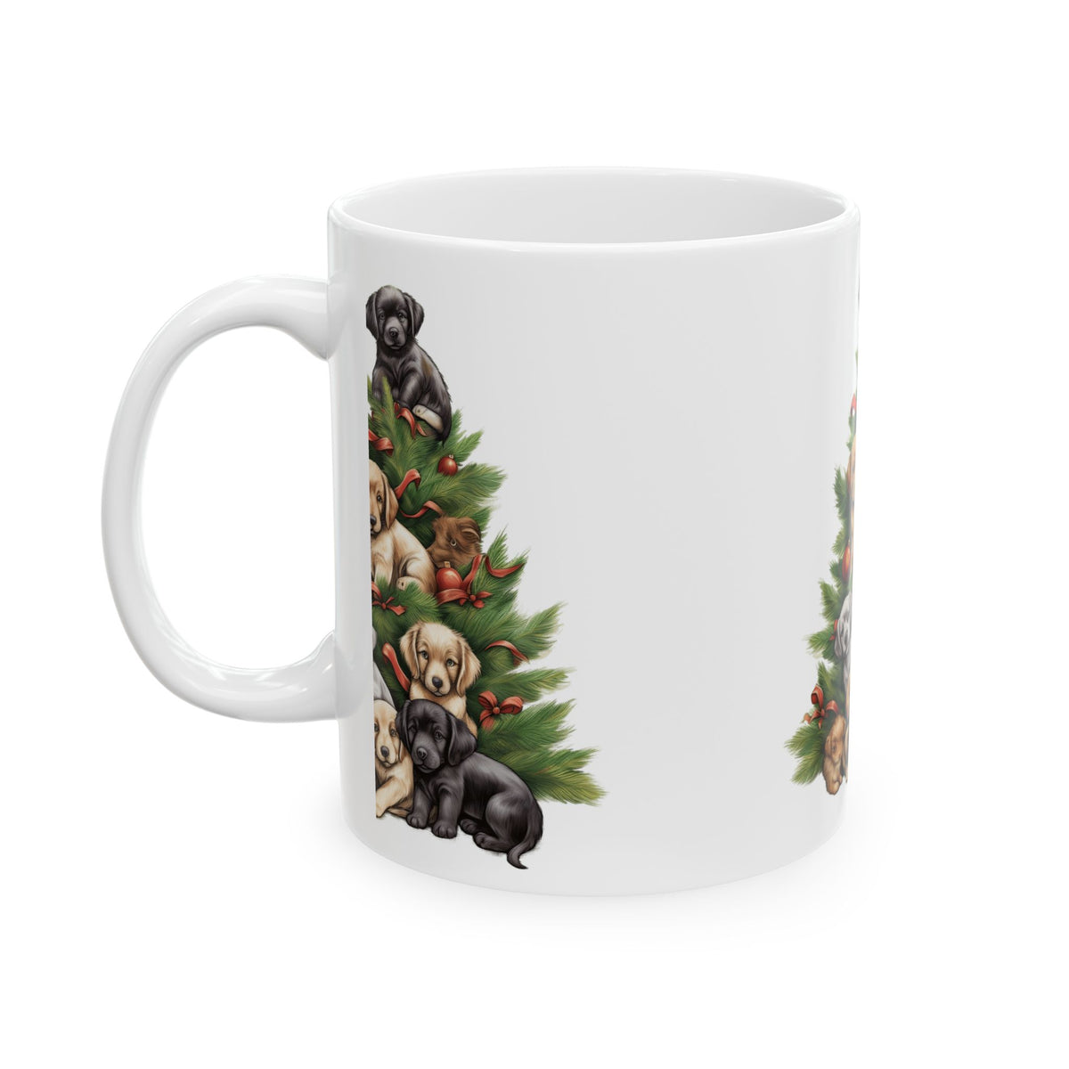 Holiday Puppy Christmas Tree Mug — Cute Labrador Puppy Stack Ceramic Coffee Cup 11oz  Item #233737