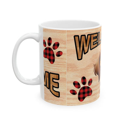 Welcome Puppy Ceramic Mug – Cute Dog Paw Print Coffee Cup 11oz   Item #276836