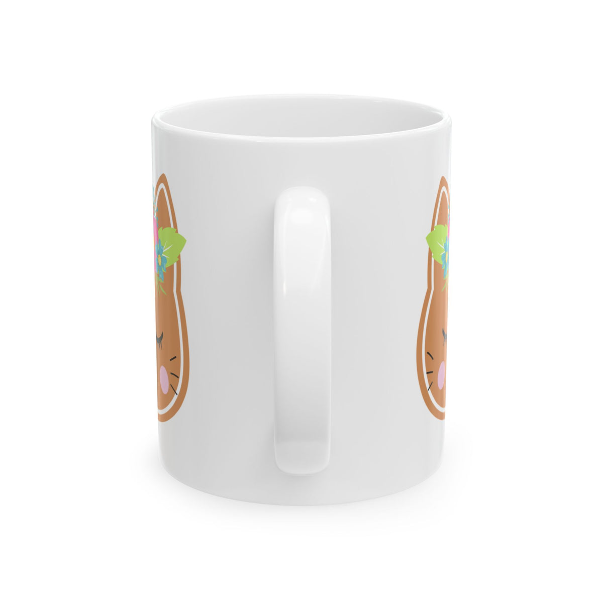 Floral Cat Face Mug — Cute Animal Ceramic Coffee Cup 11oz  Item #827843