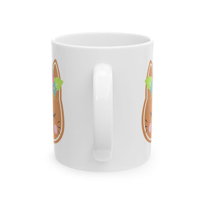 Floral Cat Face Mug — Cute Animal Ceramic Coffee Cup 11oz  Item #827843