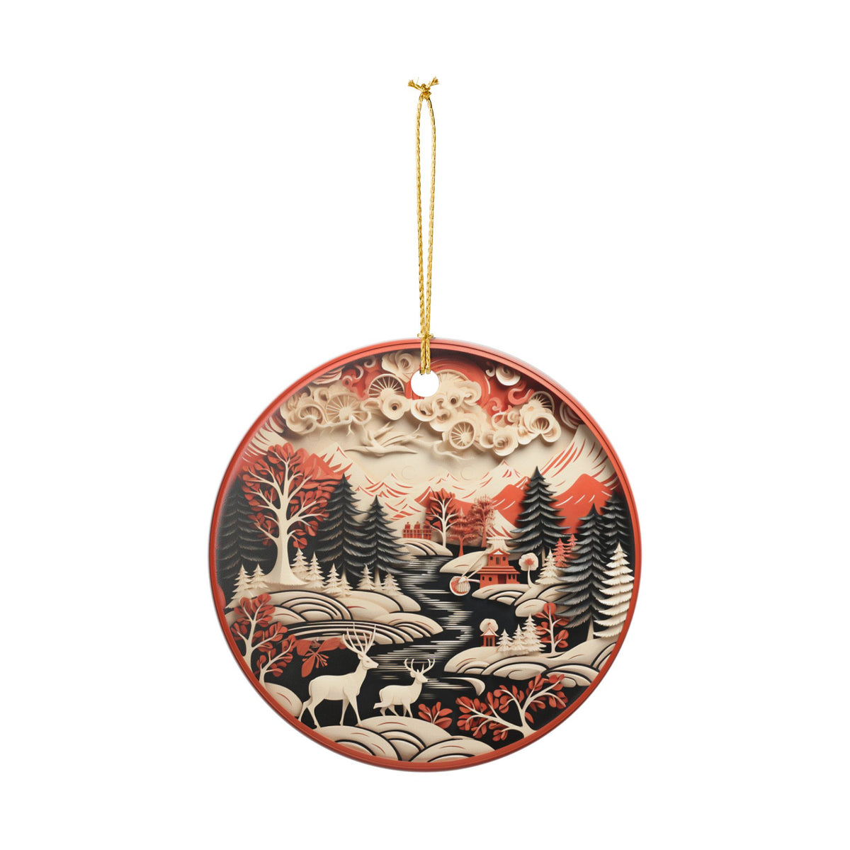 Winter Woodland Deer Ceramic Ornament    Item #331593