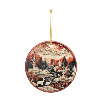 Winter Woodland Deer Ceramic Ornament    Item #331593