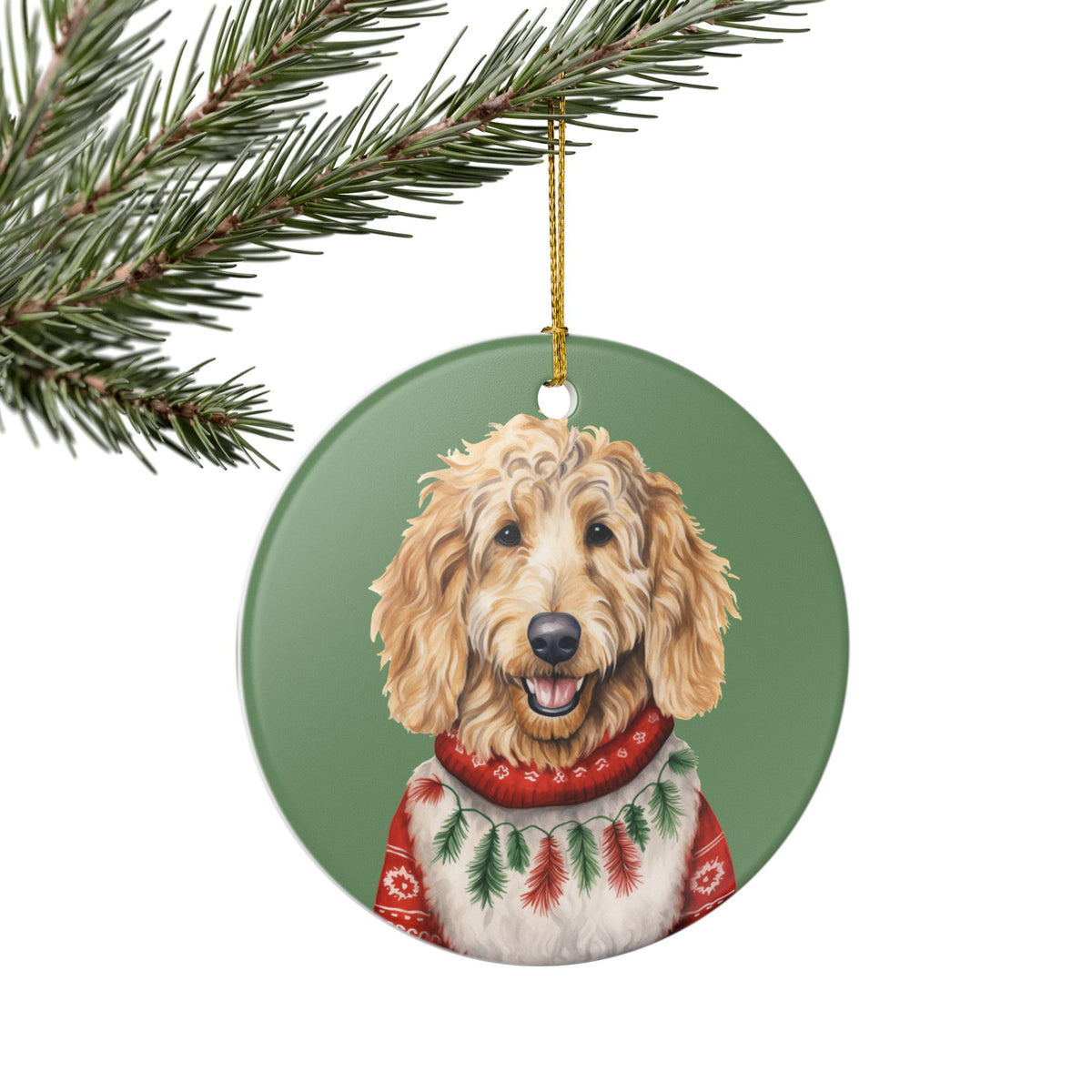 Christmas Goldendoodle Dog Ceramic Ornament   Item #33504