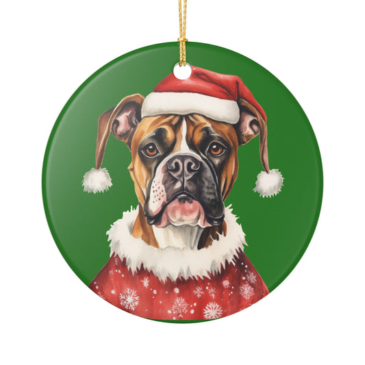 Ceramic Christmas Ornament – Boxer Dog in Santa Hat   Item #455727