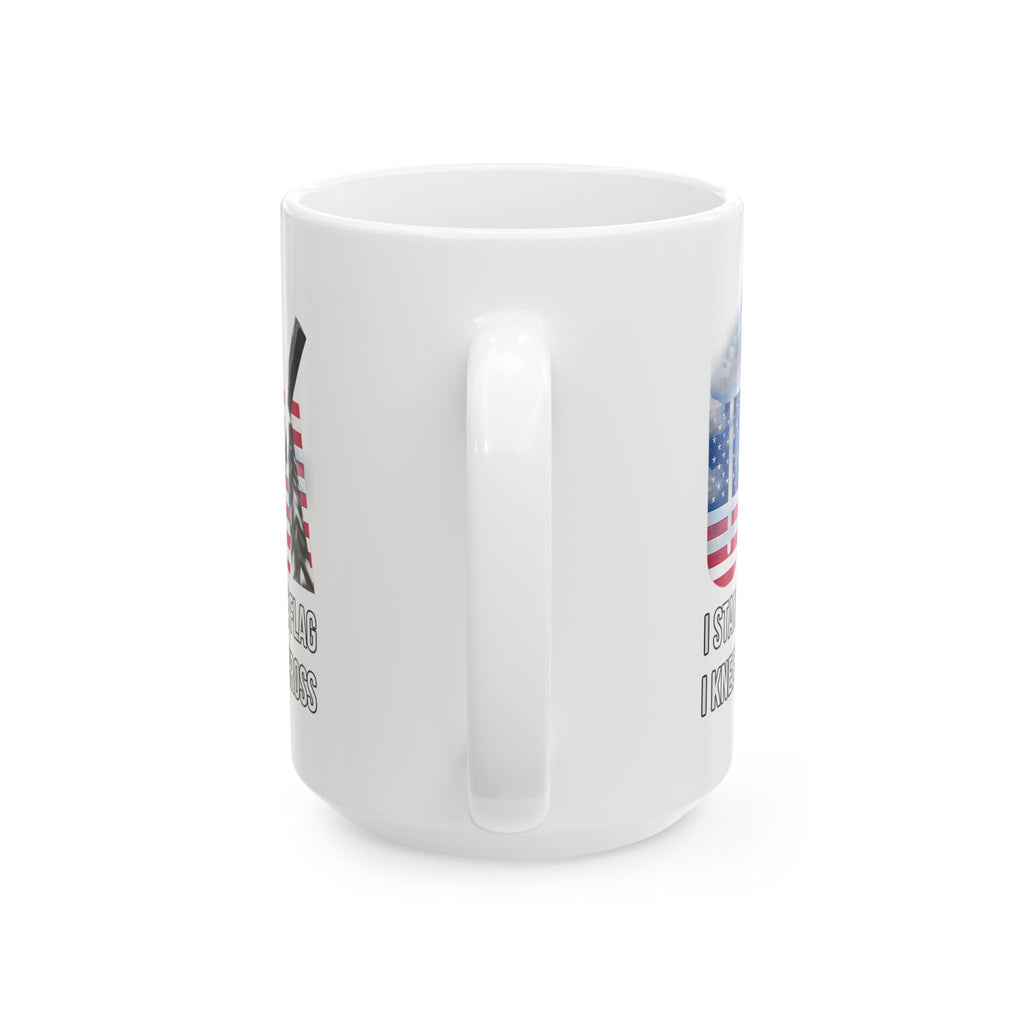Ceramic Mug — "I Stand for the Flag, I Kneel for the Cross" American Flag Faith Coffee Cup 15oz  Item #14770