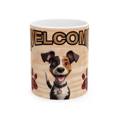 Welcome Dog Ceramic Mug — Cute Paw Print Coffee Cup 11oz   Item #517947