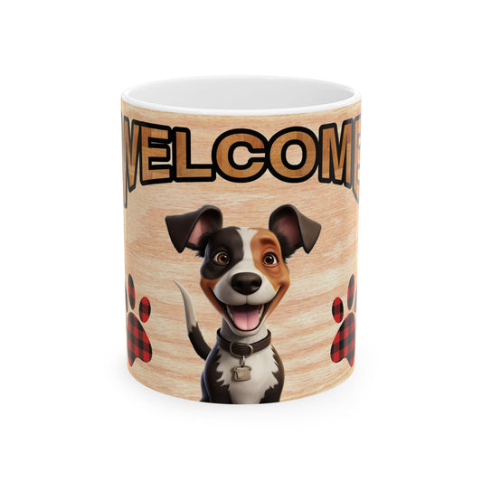 Welcome Dog Ceramic Mug — Cute Paw Print Coffee Cup 11oz   Item #517947