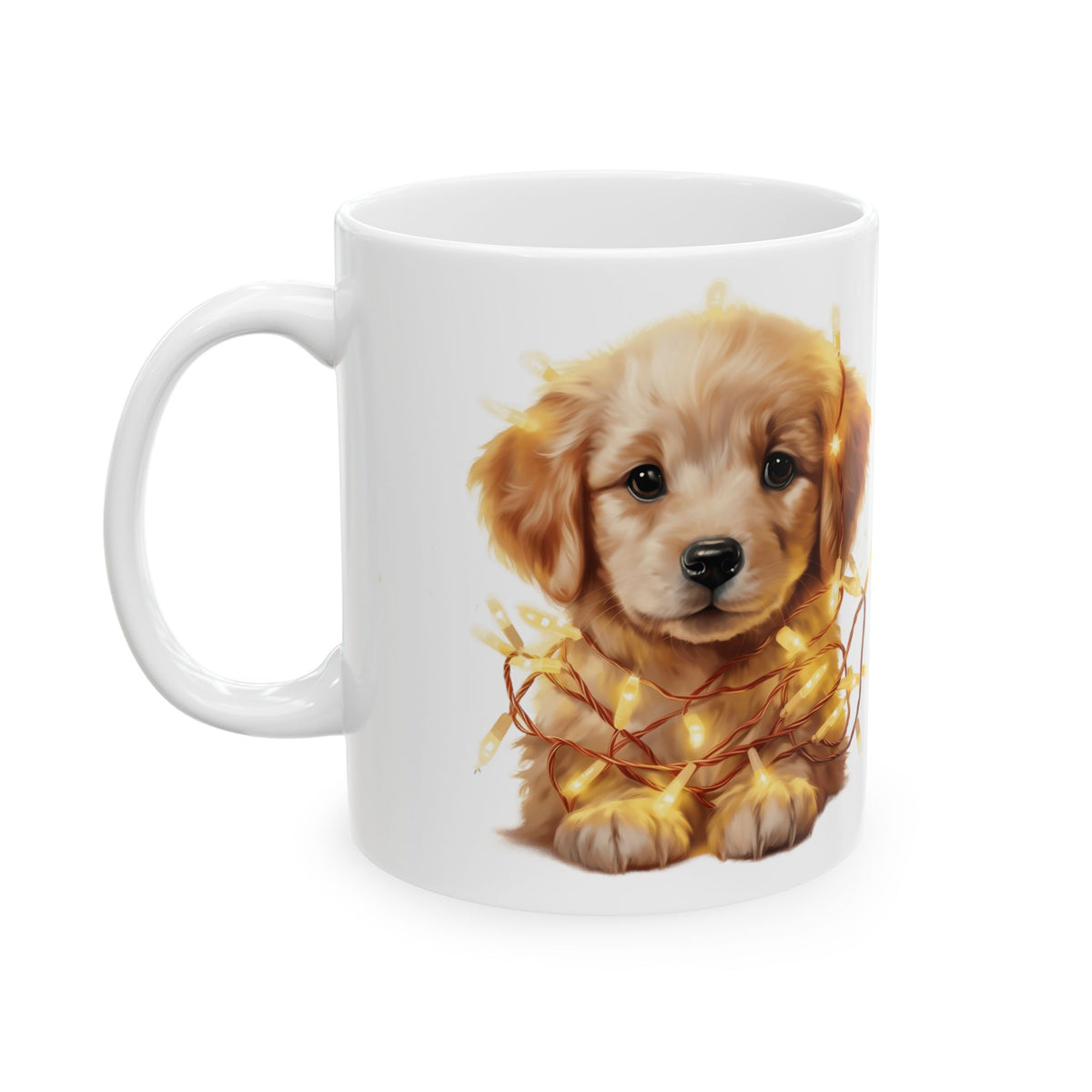 Festive Puppy In Lights Christmas Mug – Holiday Dog Lover Coffee Cup 11oz  Item #85582